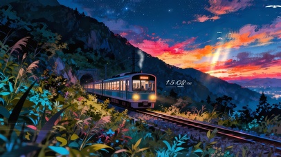 山谷晚霞列车 唯美