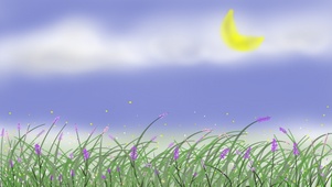 夜晚薰衣草梦幻萤火虫