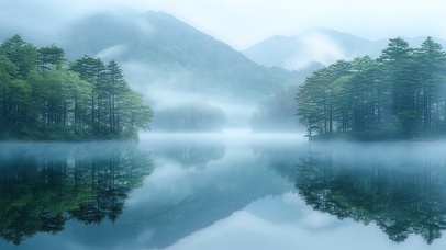 绿色护眼晨雾湖畔