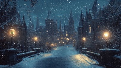 冬日魔法小镇夜晚