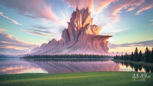 湖景夕阳山