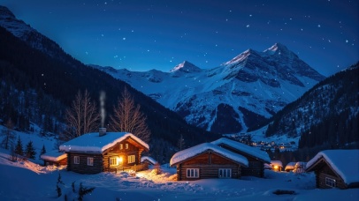 唯美山村雪夜