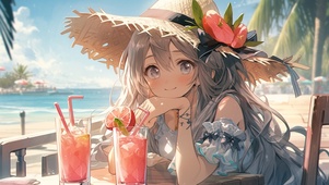 夏日海边夏日冰饮西瓜汁