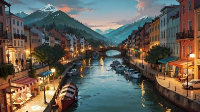 傍晚温馨的欧式小镇