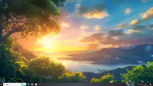 白云夕阳森林湖水