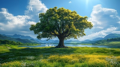 护眼户外湖泊大树