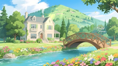 夏日乡间小桥溪流