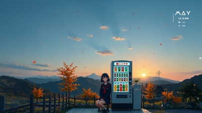 秋日山野夕阳少女
