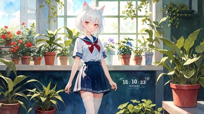 白发治愈窗台少女