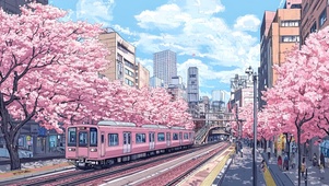 城市浪漫樱花列车