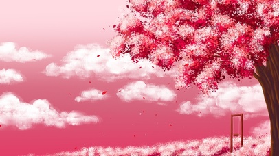 花雨中的暮色秋千