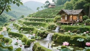 梯田荷花小屋