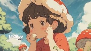 女孩吃蘑菇