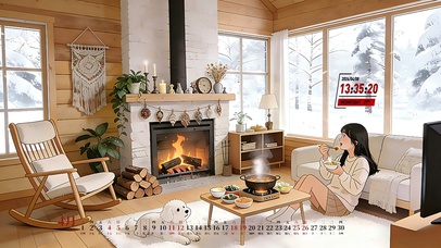 雪天小木屋吃火锅