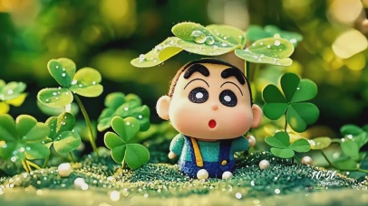 四叶草下躲雨的小新