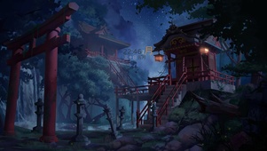 夜晚山谷神社