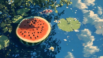 夏日炎炎 吃瓜赏鱼