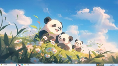 草地鲜花熊猫