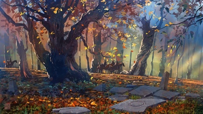 4K唯美插画-凯旋归来落叶处