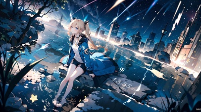 治愈流星湖畔少女