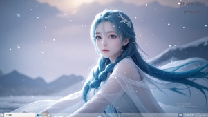 4k雪山飘雪蓝发白衣美少女