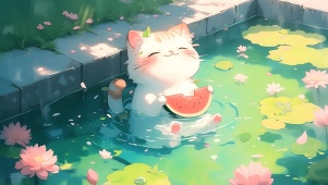 夏日池塘猫咪