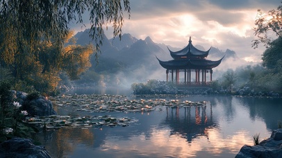 荷花池上的春日美景