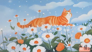 躺在花花上的橘猫