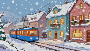 唯美冬日电车小镇