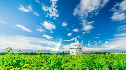 4k 蓝天白云下的风车