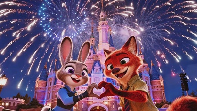 绚烂烟火下的甜蜜比心