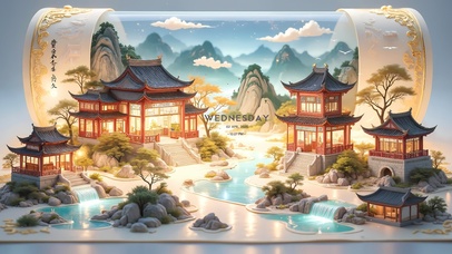 古韵风画轴阁楼