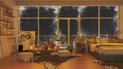 唯美治愈雪夜城市房间