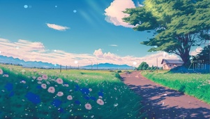 治愈草地蓝天白云