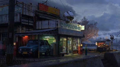 4K 唯美夜晚湖边樱花小店