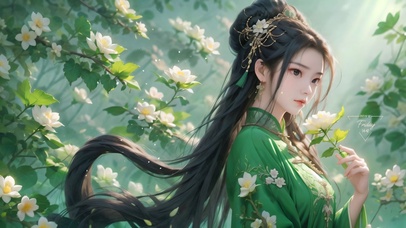 绿衣鲜花女孩