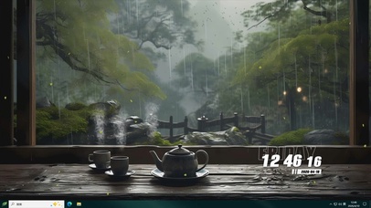古风雨天茶座桌面主题