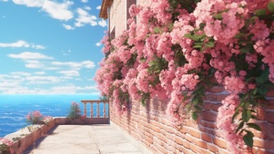 海边建筑 满墙鲜花