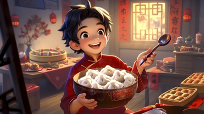 新年幸福吉祥团圆男孩吃饺子05