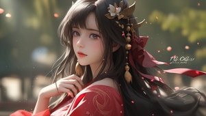 古风红衣女孩