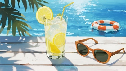 海边的冰镇柠檬水