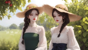 小清新戴帽子可爱姐妹