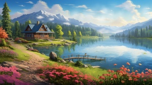 4K 静谧小屋 湖光水面