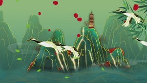 中国风烫金群山图