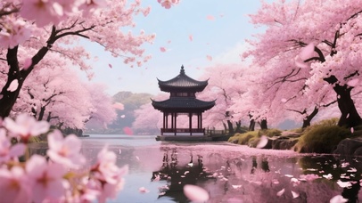 樱花仙境-亭畔春景