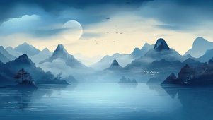 4K极简国风水墨山水美景