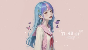4K简约彩虹蝴蝶少女
