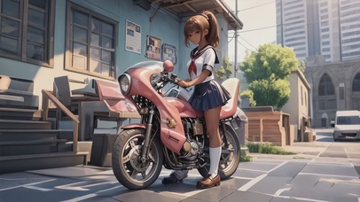 小女孩骑摩托车