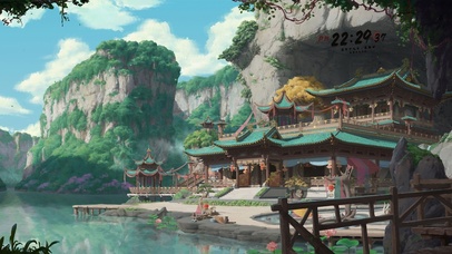 4K古风山青水秀世外桃源