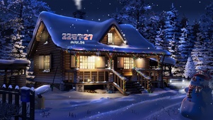 冬季雪天圣诞小屋
